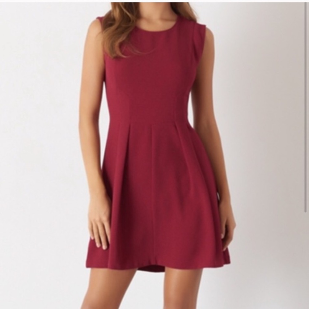 Dynamite Wine Pleated Flare Dress